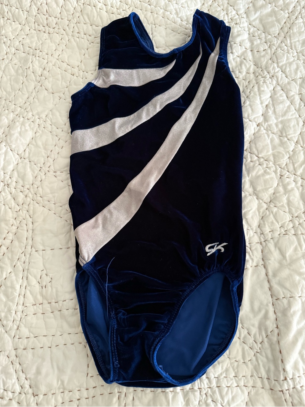 GK Navy Velvet Gymnastics Leotard with Silver Accent small